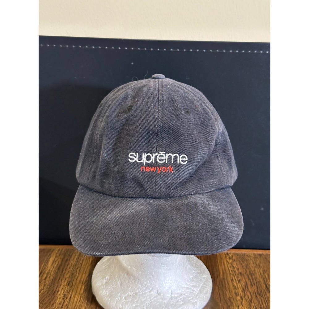 Supreme New York Hat Washed Black Leather Strapback Cap Streetwear Mens